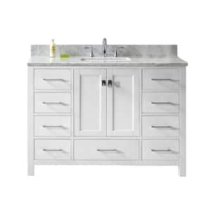 Caroline Avenue 48 in. W x 23 in. D x 35 in. H Bath Vanity in White with White Marble Top