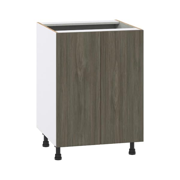 J COLLECTION Medora textured Slab Walnut Assembled Sink Base Kitchen Cabinet with Full Height Door (24 in. W x 34.5 in. H x 24 in. D)