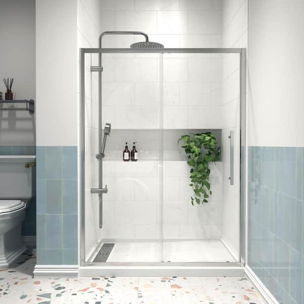 imperiol Modern 54 in. W x 72 in. H Sliding Semi-Frameless Shower Door in Chrome Finish with 1/4 in. (6mm) Clear Glass
