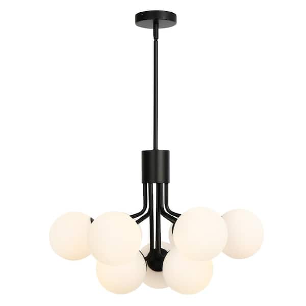Light Society Serra 9-Light Black Chandelier with Frosted Glass Shades