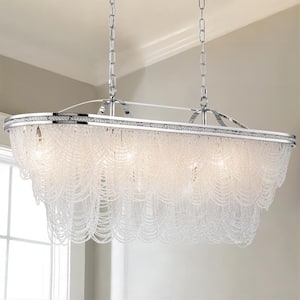 Krall 8-Light 3-Tiered Modern Glam Chrome Drum Crystal Chandelier for Dining Room with Crystal Beads