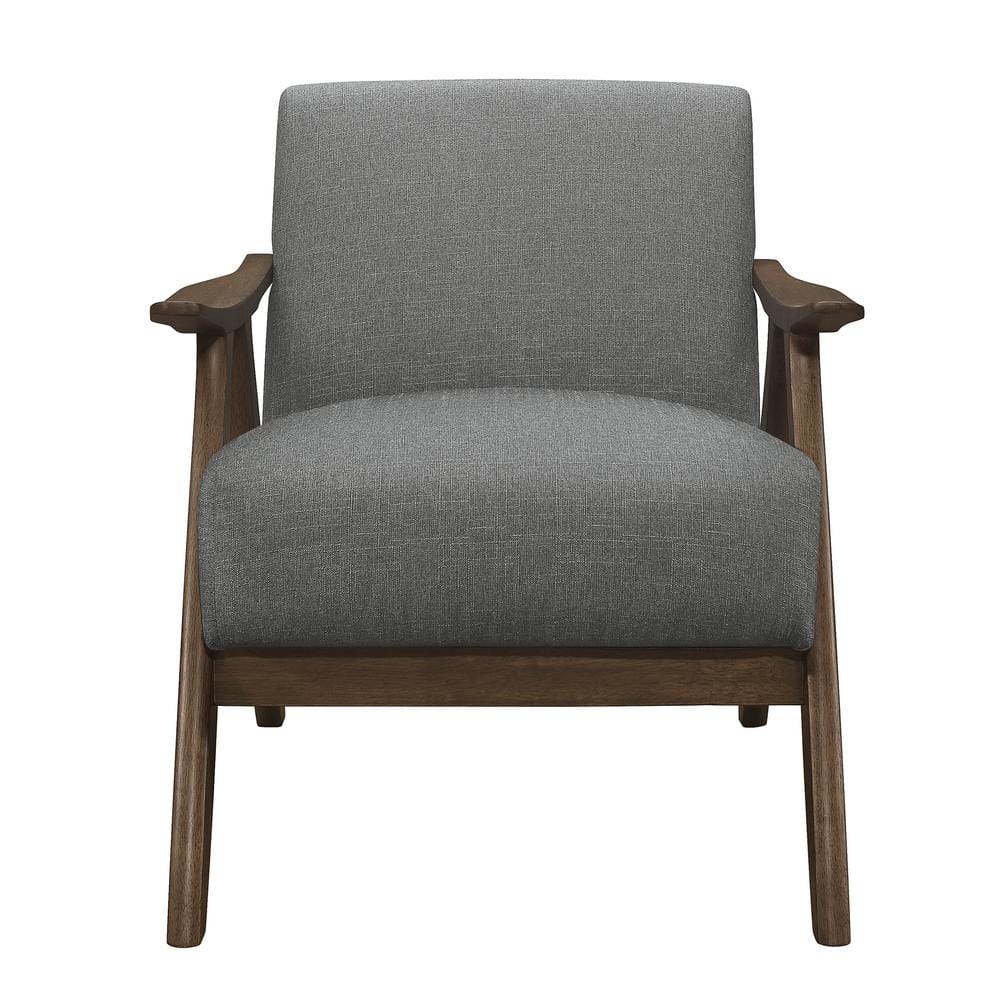 Transitional Gray Fabric Accent Chair with Walnut Wood Frame