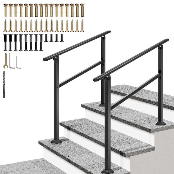 2-Pack 3 Step 36 in. H x 40.6 in. W Black Wrought Iron Oval Handrail Stair Railing Kit