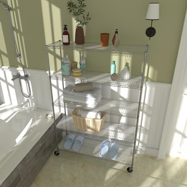 5-Tier Heavy Duty Steel Wire Shelving Unit in Chrome (24 in. W x 60 in. H x 82 in. D)