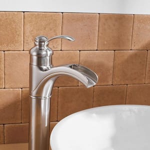 Waterfall Single Hole Single-Handle Vessel Bathroom Faucet With Supply Line in Brushed Nickel