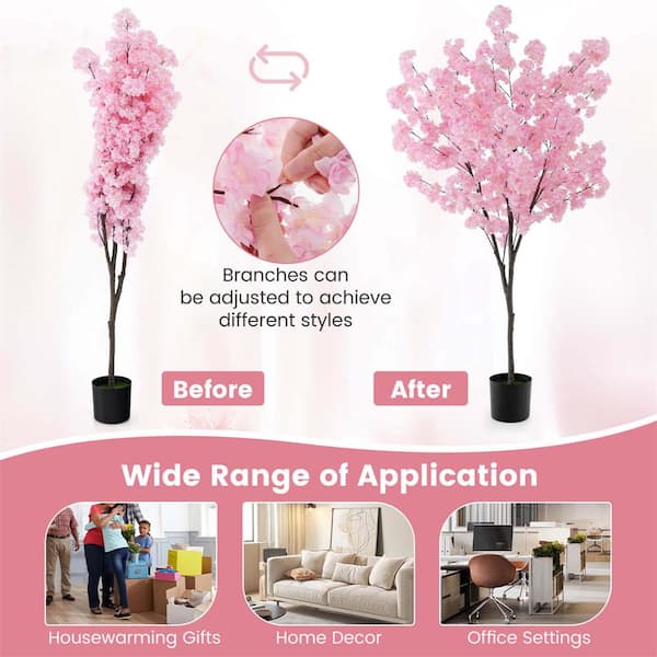 Costway 6 .5 ft. Pink Artificial Cherry Blossom Tree with