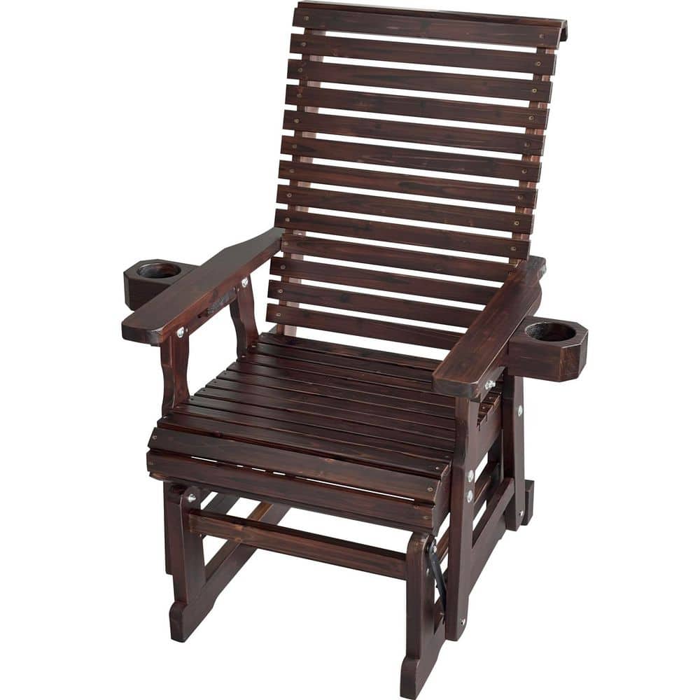 Solid Fir Wood Outdoor Glider with Cup Holders, Heavy Duty 600 lbs. Dark Brown price history on PriceWatchPro