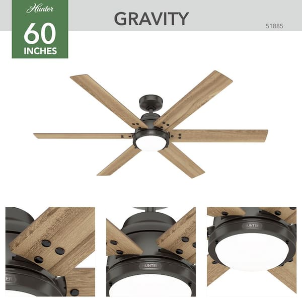 Hunter - Hunter 60 in. Gravity Wi-Fi ENERGY STAR Noble Bronze Smart Ceiling Fan with LED Light Kit and Handheld Remote