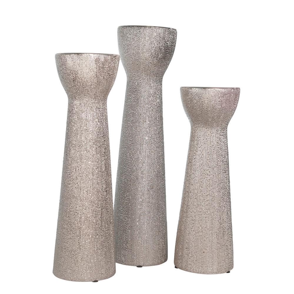 Silver Beaded Ceramic 12" Tabletop Candle Holder
