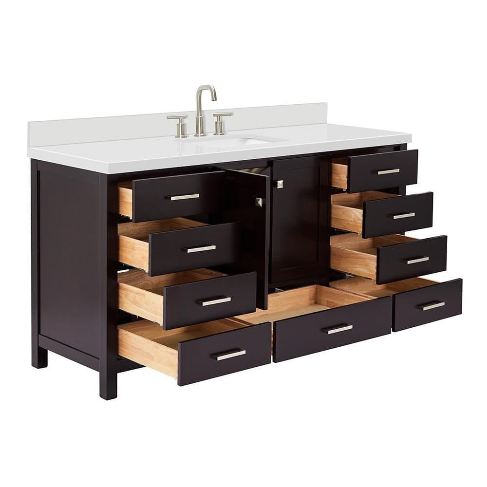 Espresso Solid Wood Freestanding Single Basin Vanity with Quartz Top