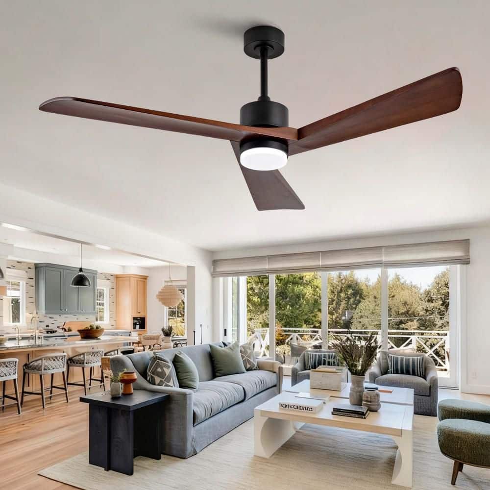 60 in. Brown Modern Downrod Mount Ceiling Fan with 3 Blades, 20W Dimmable LED Light and 6-Speed Remote for Living Room price history on PriceWatchPro