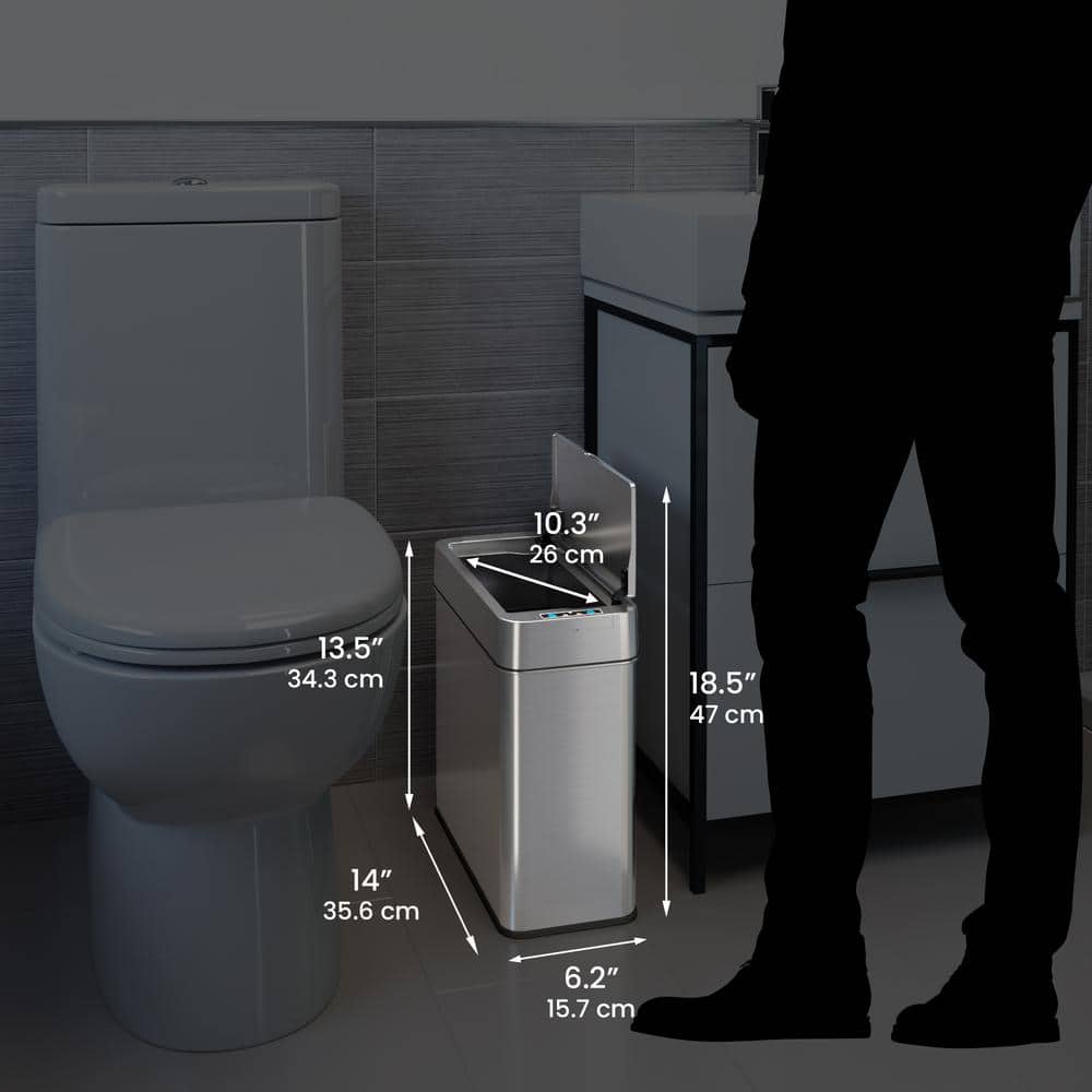 Slim Rectangular Brushed Stainless Steel Touchless Trash Can