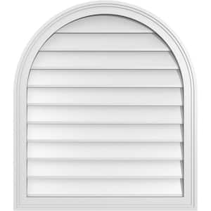 28 in. x 32 in. Round Top White PVC Paintable Gable Louver Vent Non-Functional