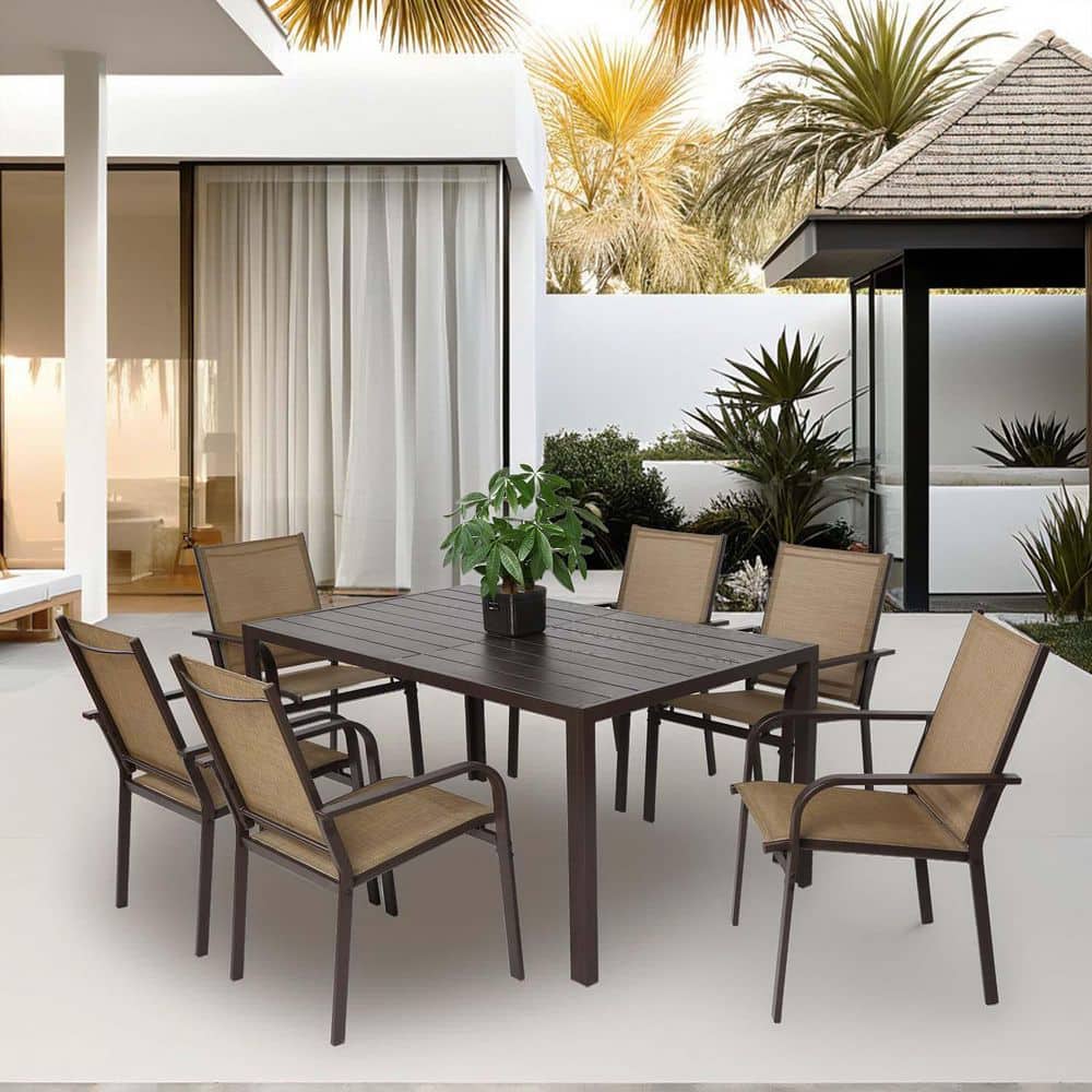 7-Piece Metal Outdoor Dining Set, Outdoor Furniture Table and 6 Textilene C