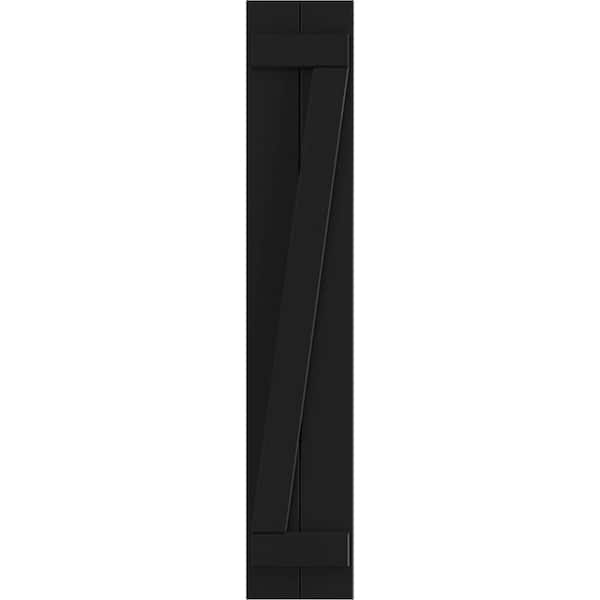 Ekena Millwork 10-3/4 in. x 41 in. True Fit PVC Two Board Joined Board and Batten Shutters with Z-Bar, Black (Per Pair)