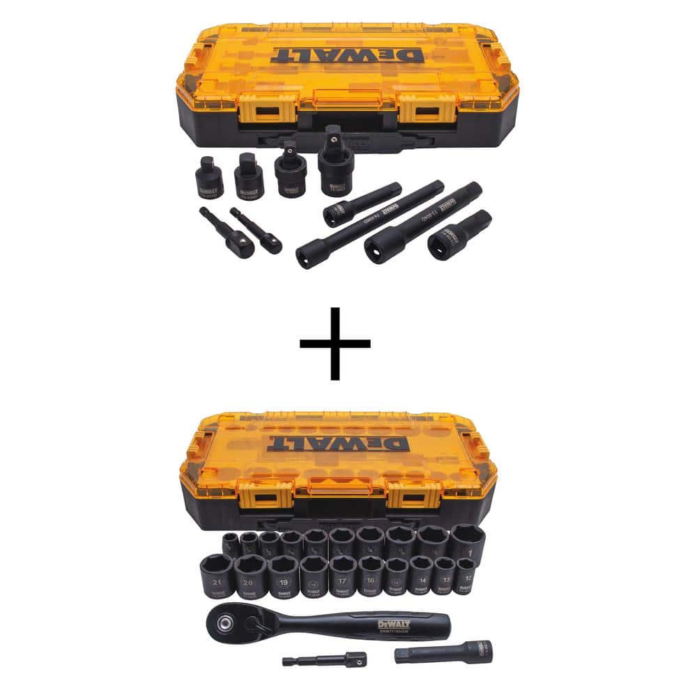 DEWALT 3/8 in. and 1/2 in. Drive Impact Accessory Set (10-Piece) and 3/8  in. Deep Impact Socket Set with Ratchet (23-Piece) DWMT74741W74738 The  Home Depot