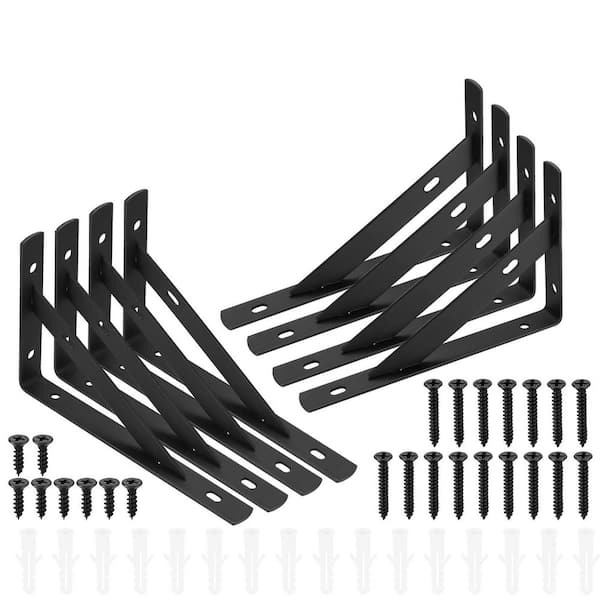 Phewnyzo Metal Wall Mount L Shaped Shelves Support Angle Brackets for Heavy Duty Floating Shelves Shelf Brackets, Black 8-Packs