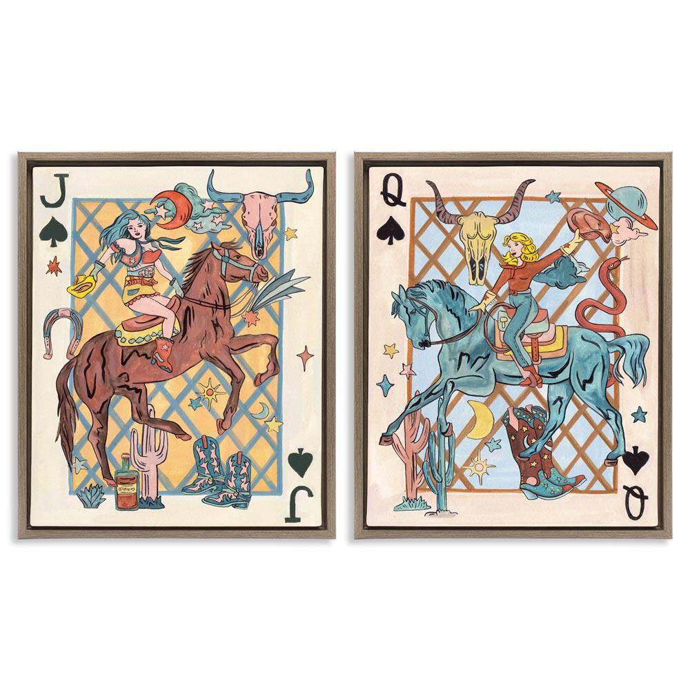 Western Cowgirl Playing Cards by Melissa Wang 2 Pieces Brown Floater Frame People Graphic Art Print 21 in. x 17 in. price history on PriceWatchPro
