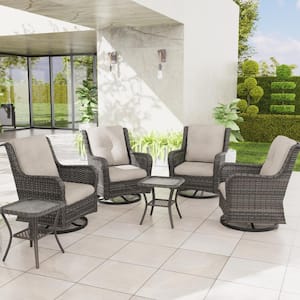 6-Piece Wicker Patio Conversation Set with All-Weather Swivel Rocking Chairs Beige Cushions