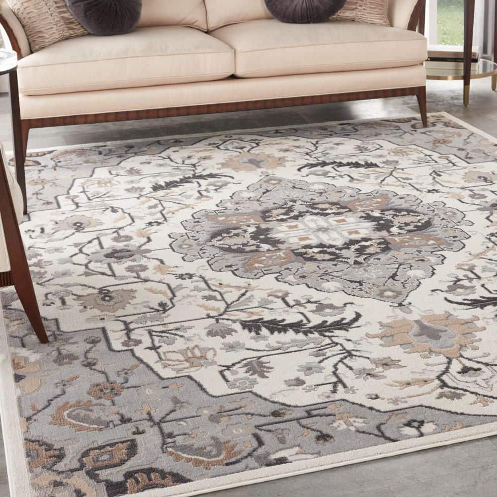 Ivory Grey Medallion 8' x 10' Vintage-Inspired Area Rug