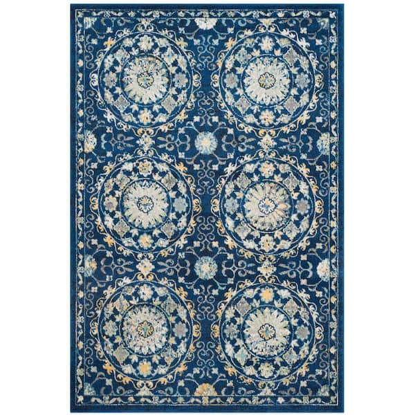 SAFAVIEH Evoke Navy/Ivory 5 ft. x 8 ft. Floral Border Circles Area Rug