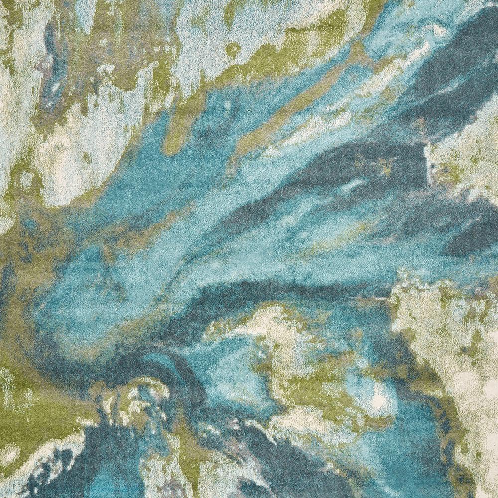 Teal and Green Abstract Polypropylene Area Rug 6'7" x 9'6"