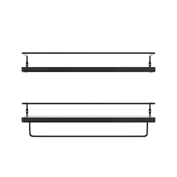 15.7 in. W x 5.7 in. D Wall Mounted Storage Shelves with Black Metal Frame and Towel Rack, Black