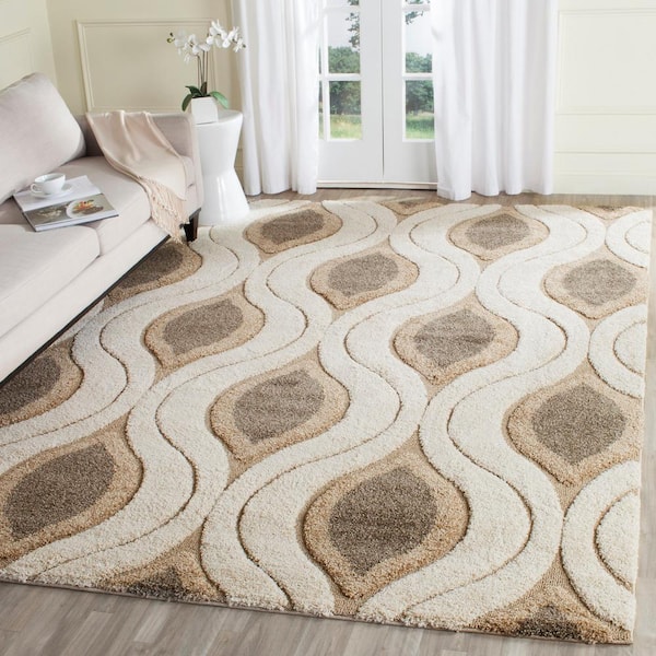 Florida Shag Cream/Smoke 9 ft. x 12 ft. Geometric Area Rug