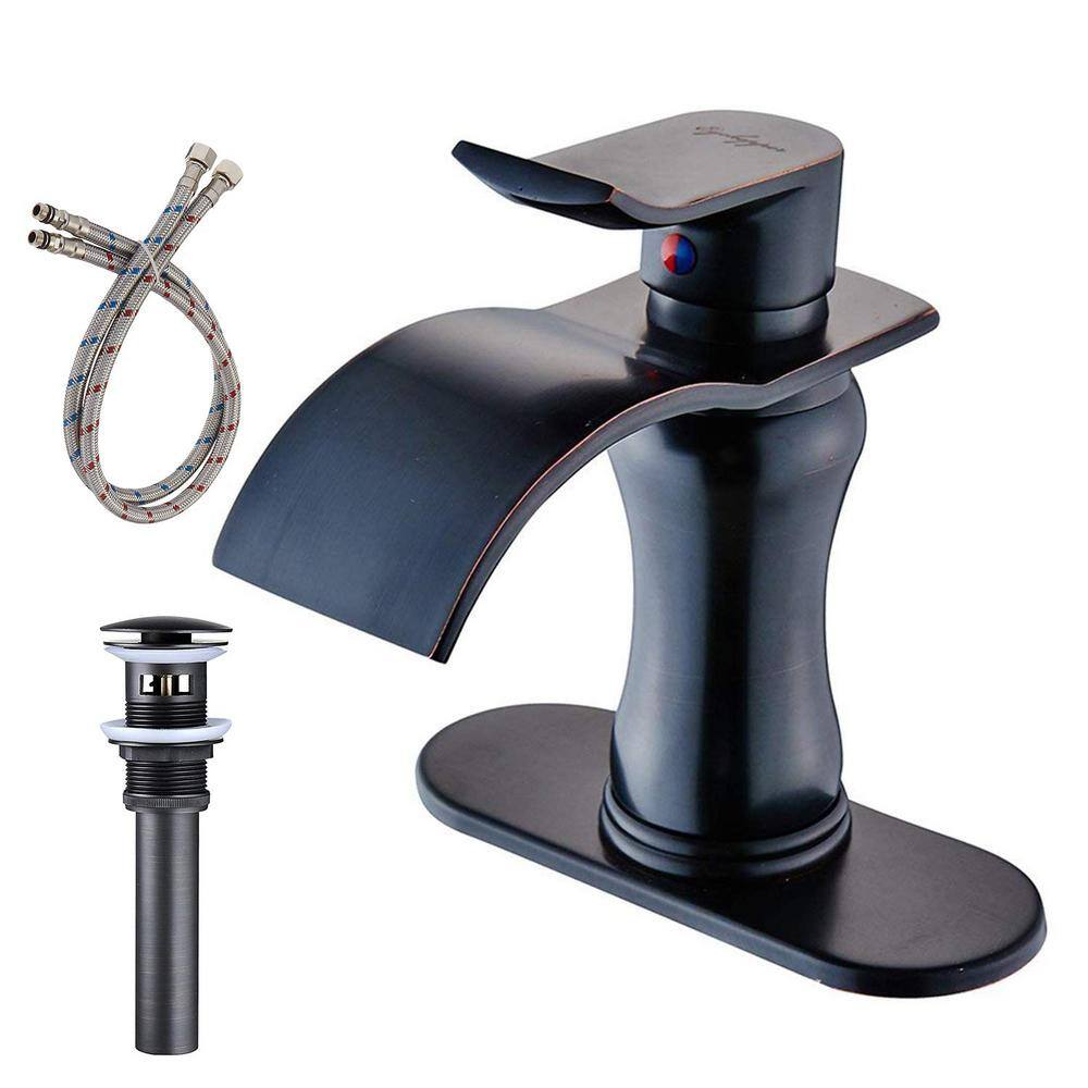 Waterfall Single Hole 3 Hole Single-Handle Bathroom Faucet with Deckplate a