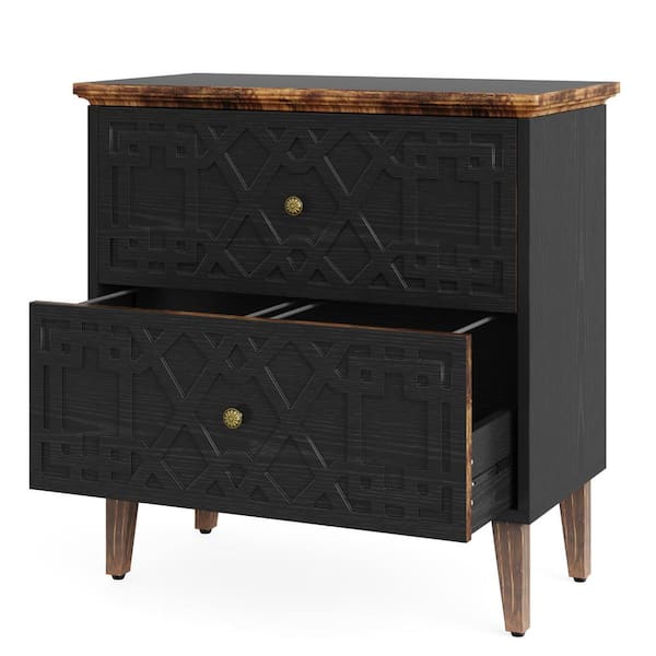 TRIBESIGNS WAY TO ORIGIN Cindy 2-Drawer Black Wood 33 in. W Lateral File Cabinet, Modern Filing Cabinet for Letter Legal Size Files