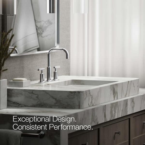 KOHLER Purist 8 in. Widespread 2-Handle Low-Arc Water-Saving Bathroom Faucet in Polished Chrome with Low Gooseneck Spout