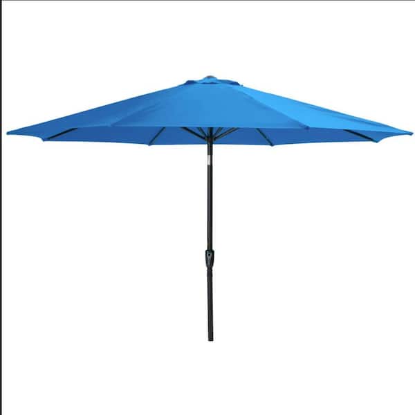 11 ft. Rectangular Metal Market Crank and Tilt Outdoor Patio Umbrella in Blue (without Base)