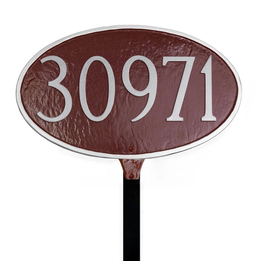 Classic Oval Small Address Sign Plaque with Lawn Stake - Brick Red/Silver price history on PriceWatchPro