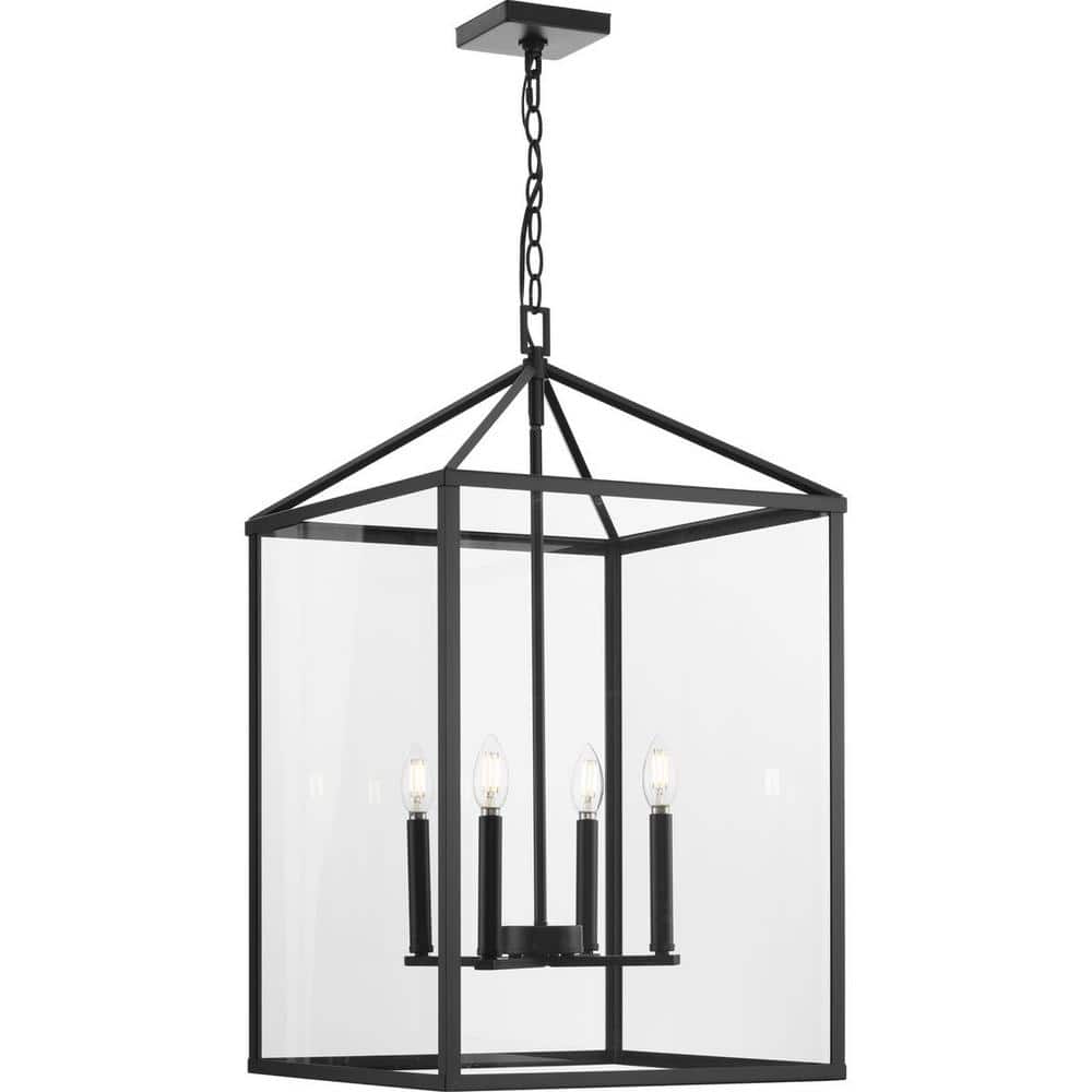 Hillcrest Matte Black 4-Light Glass Foyer Chandelier