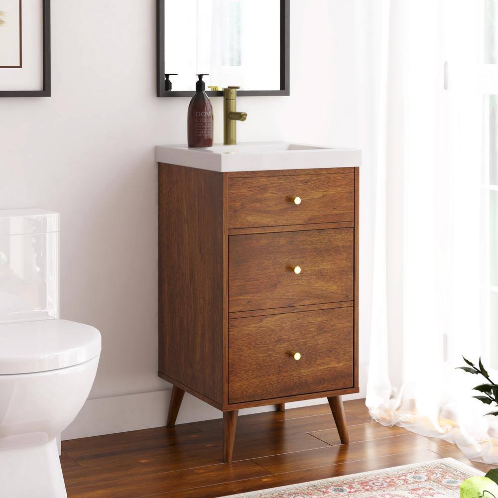 North Brown 18" Freestanding Single Sink Bathroom Vanity with Brass Hardware