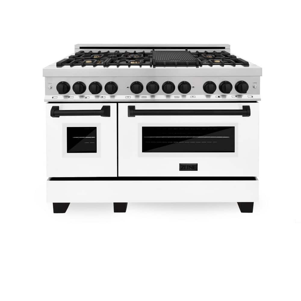 ZLINE Kitchen and Bath Autograph Edition 48 in. 7 Burner Double Oven Dual Fuel Range in Stainless Steel, White Matte and Matte Black