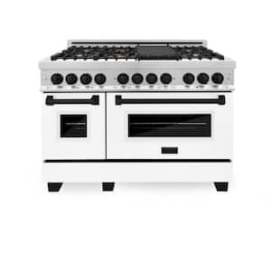 Autograph Edition 48 in. 7 Burner Double Oven Dual Fuel Range in Stainless Steel, White Matte and Matte Black