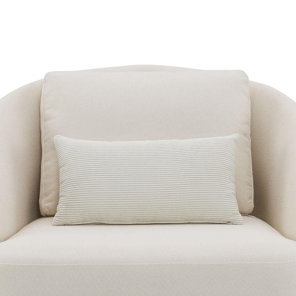 Beige Barrel Accent Chair with Wood Frame and Pillow