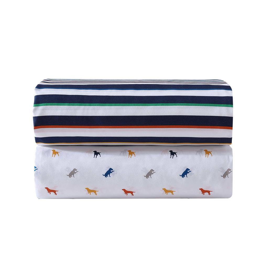 Blue Striped Polyester Microfiber Queen Sheet Set