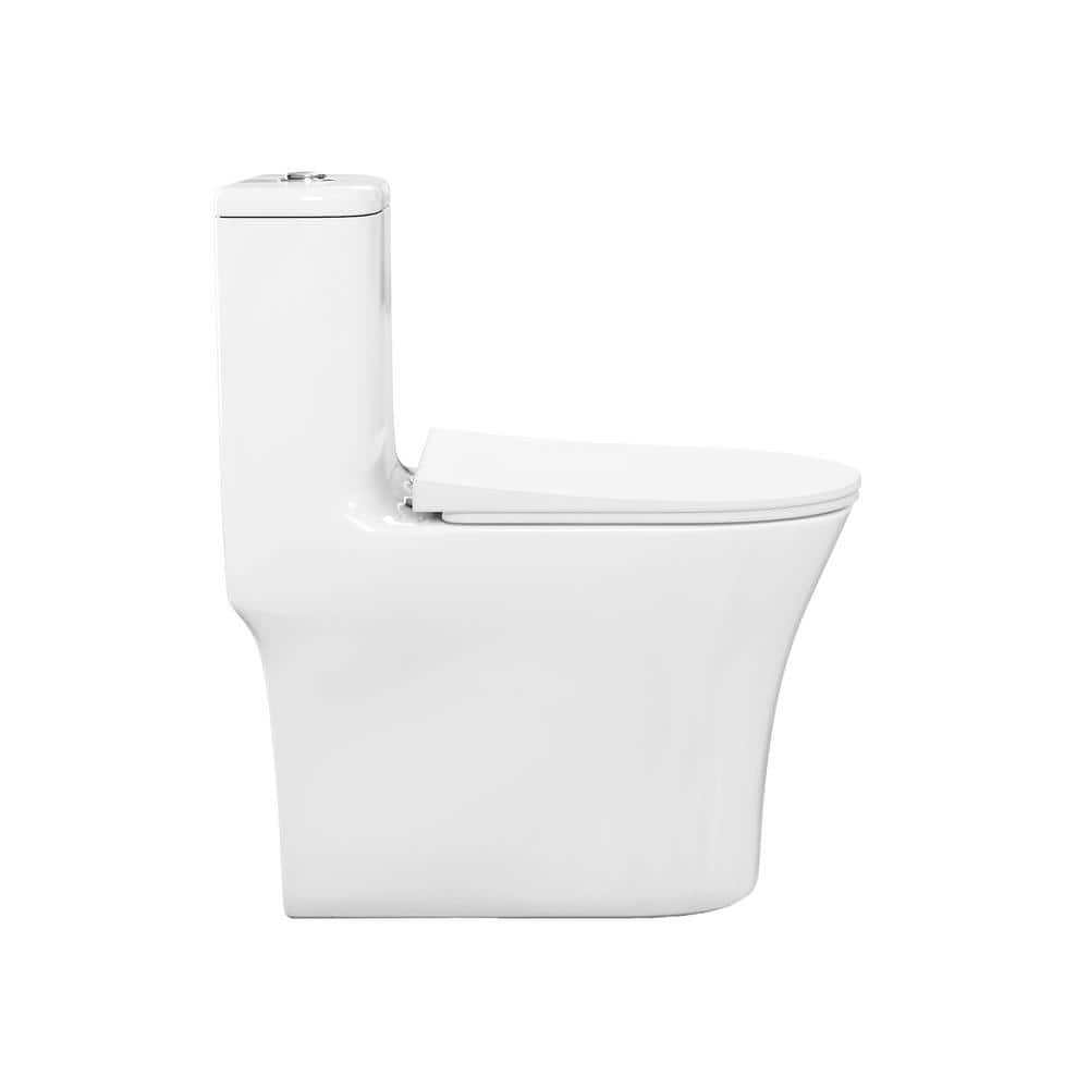 Glossy White Elongated Dual Flush One-Piece Toilet