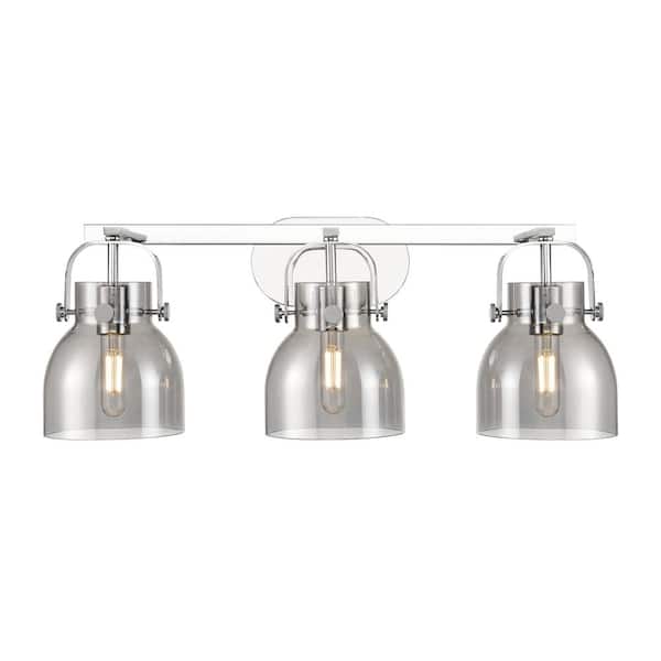 Innovations Pilaster II Bell 26.5 in. 3-Light Polished Chrome Vanity Light with Glass Shade