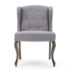 Niclas Button Back Light Gray Fabric Winged Chair with Stud Accents