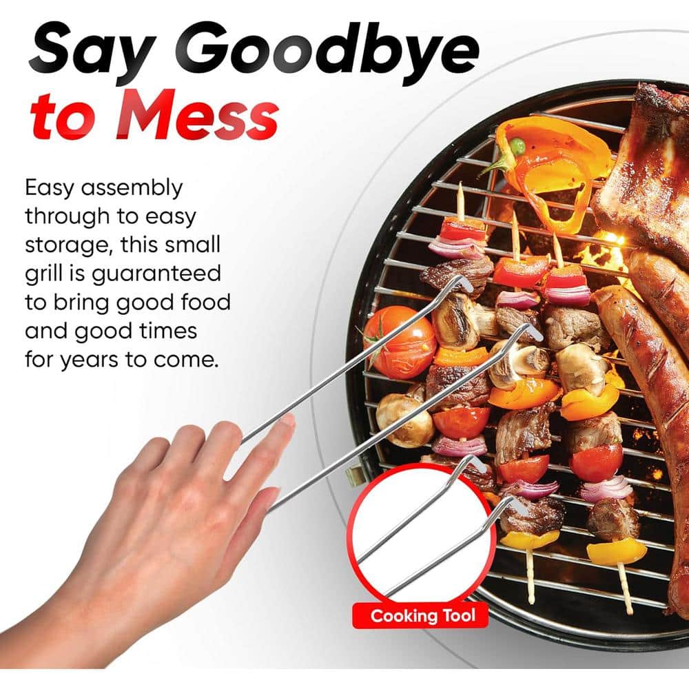 14-Inch Red Portable Charcoal Grill with Smoker