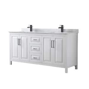 Daria 72 in. W x 22 in. D x 35.75 in. H Double Bath Vanity in White with White Carrara Marble Top