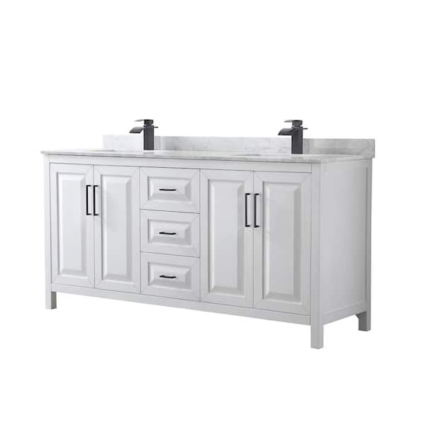 Wyndham Collection Daria 72 in. W x 22 in. D x 35.75 in. H Double Bath Vanity in White with White Carrara Marble Top