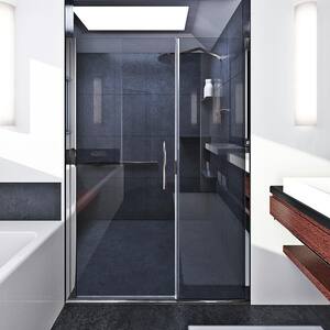 Illusion 42 in. to 43.25 in. x 70 in. Semi-Frameless Hinged Shower Door with Inline Panel in Chrome with Clear Glass