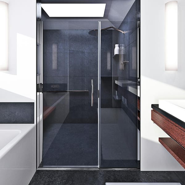 Illusion 44 in. to 45.25 in. x 70 in. Semi-Frameless Hinged Shower Door with Inline Panel in Chrome with Clear Glass
