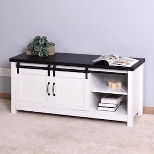 47.2 in. White TV Stand Living Room TV console TV cabinet with 2 Barn doors Fits TV's up to 50 in. with Cable Management