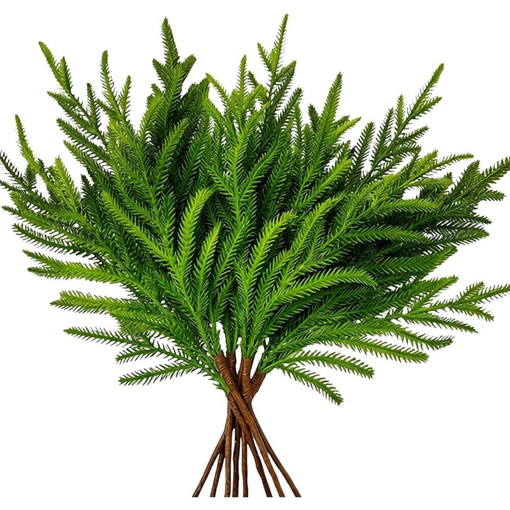 10 pcs Artificial Christmas Norfolk Pine Branches Green Pine Needles Stems for DIY Garland Home Garden Decor price history on PriceWatchPro