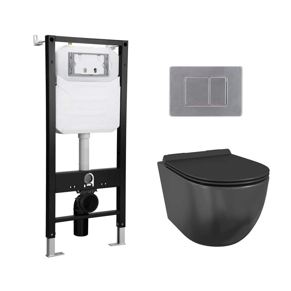 Hampton 2-Piece 0.8/1.6 GPF Elongated Wall Hung Toilet with Concealed In-Wall Toilet Tank (Seat Included), Matte Black price history on PriceWatchPro
